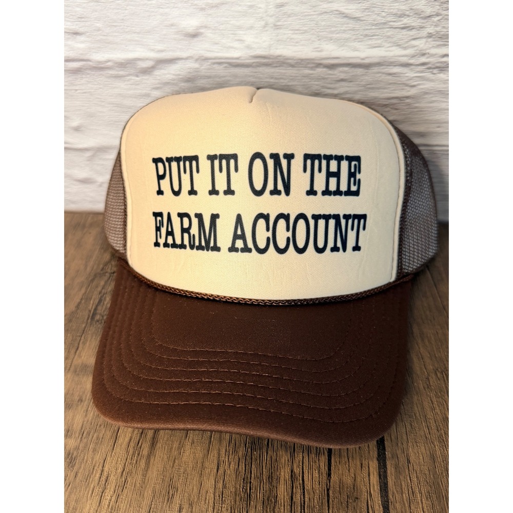Put It On The Farm Account Trucker Hat Brown Cream Mesh Snapback Western Cap